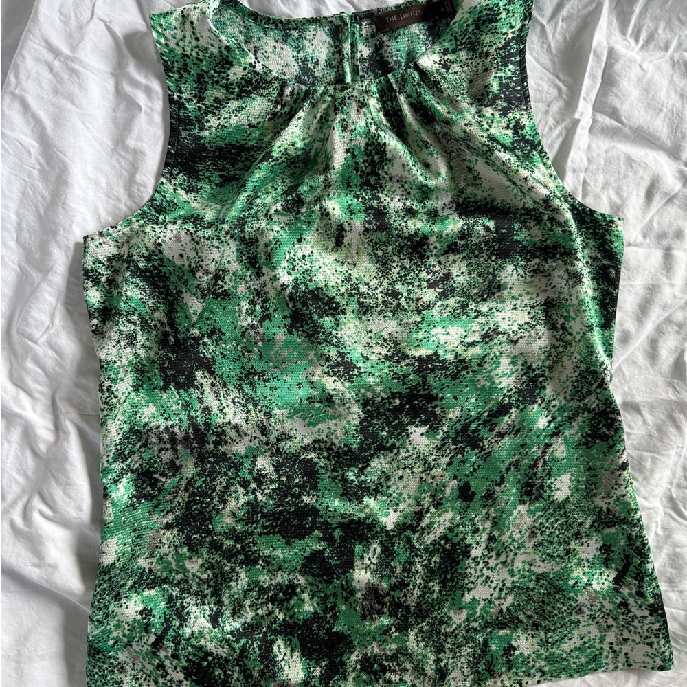 The Limited Green and Black Abstract Sleeveless Blouse